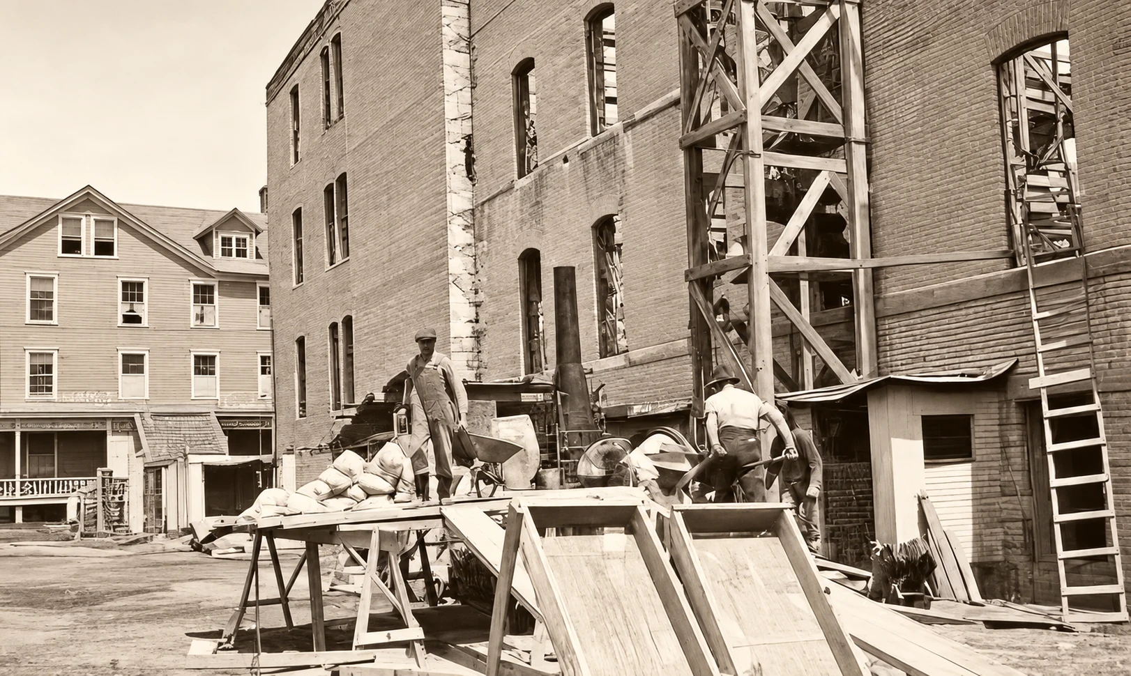 Le deuxième collège en construction en 1920