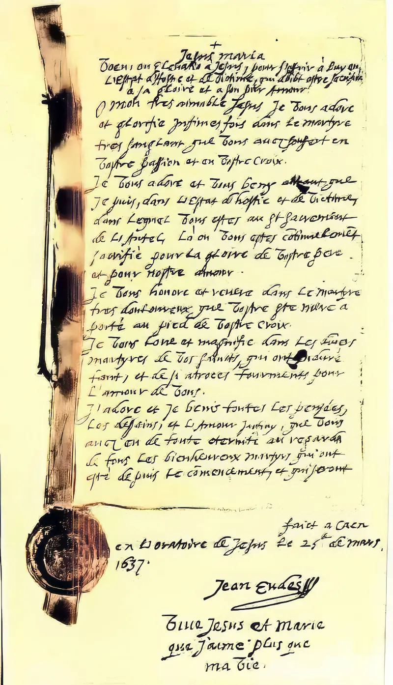Manuscript of Saint John Eudes’s Vow of Martyrdom